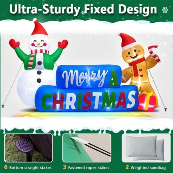 ⚡9FT Christmas Inflatable Merry Xmas Snowman LED Yard Outdoor Decoration - Picture 3 of 7
